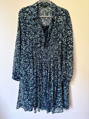 Banana Republic Navy Floral Long-Sleeve Smocked Dress